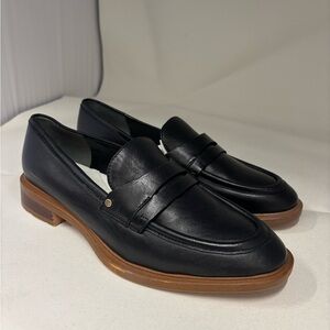 Franco Sarto Edith Black Leather Loafers with Brown Sole